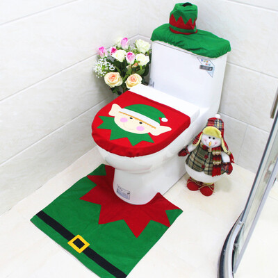 

3pcs Elf Bathroom Toilet Lid Cover Rug Foot Mat Set Christmas Xmas Home Decor