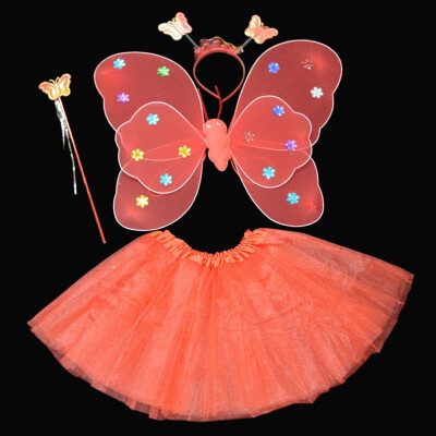 

4Pcsset Halloween Dance Costumes Cosplay Fairy Princess Kids Butterfly Wings WandHeadbandTutu Skirt