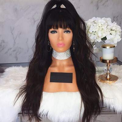 

Long Natural Wave With Bang Human Hair Lace Front Glueless Wig