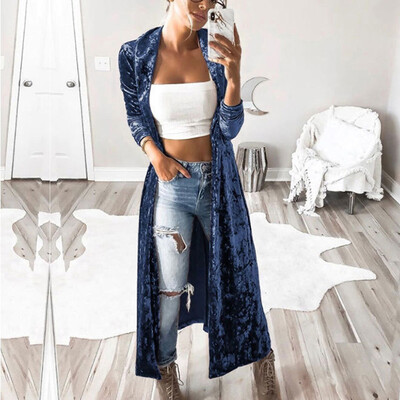 

Womens Long Coats Lapel Cardigan Single Breasted Casual Shiny Jacket Outwear
