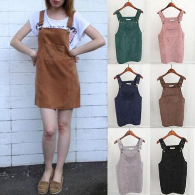 

Women Corduroy Strap Suspender Skirt Lady Overall Vest Jumpsuit A-Line Dress