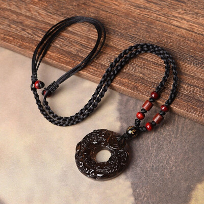 

Obsidian Mens Necklace Trend Personality Couple Pendant