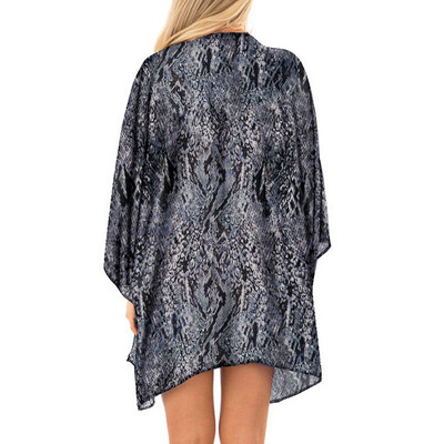 

Women Chiffon Kimono Snakeskin Print Open Front Wide Sleeve Loose Cool Beach Bikini Holiday Wear Cover Up
