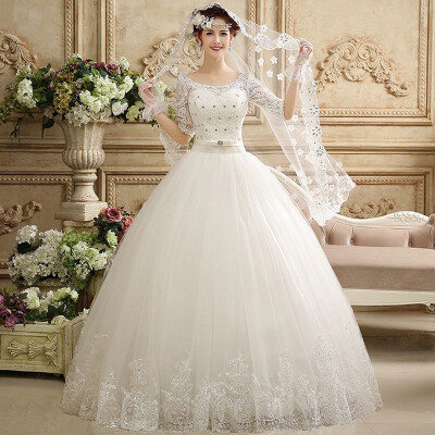 

PlentyFunsein Middle Sleeves wedding dress Princess Floor Length hot sale free shipping A014