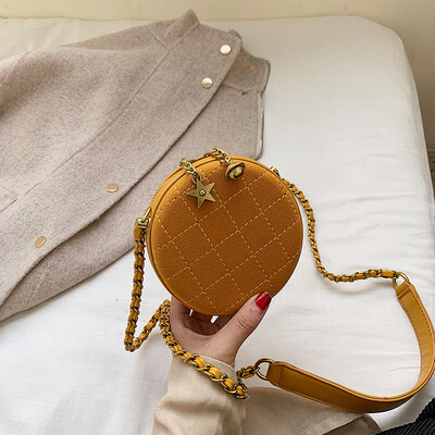 

Small bag female new wild scrub single back Messenger bag fashion rhombic chain small round bag