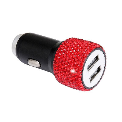 

Car Charger Bling Diamond Dual USB Car Adapter Safety Hammer Handmade Rhinestones Crystal Car Decorations