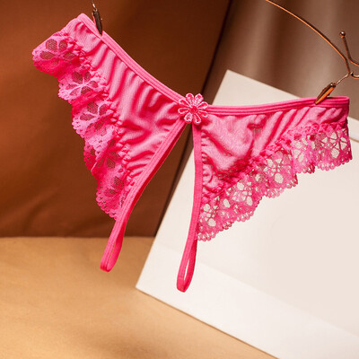 

Women Lace Floral Panties Crotchless Underwear Sexy Thongs T-String Briefs