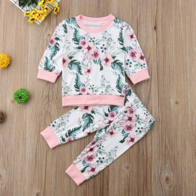 

Cute Toddler Kid Baby Girl Long Sleeve Floral Tops Pants Outfits Set Clothes