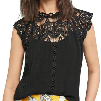 

Fashion Women Sleeveless Summer Chiffon Lace Hollow Ladies Pure Color Tops