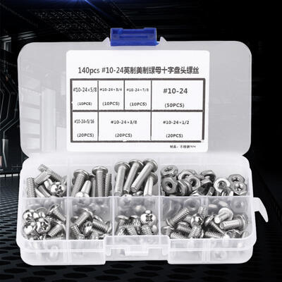 

Greensen 140pcs set 10-24 Stainless Steel Cross Pan Head Screws with a Plastic Box