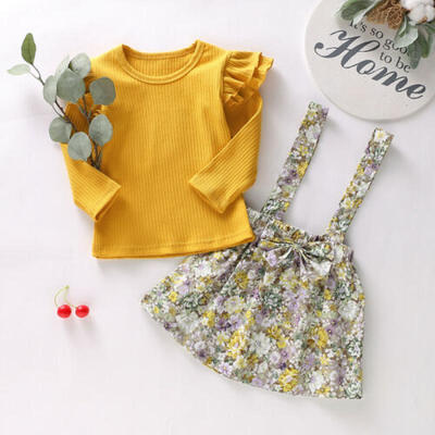 

2pcs Toddler Kids Baby Girls Floral Clothes T-shirt TopsStrap Dress Outfits