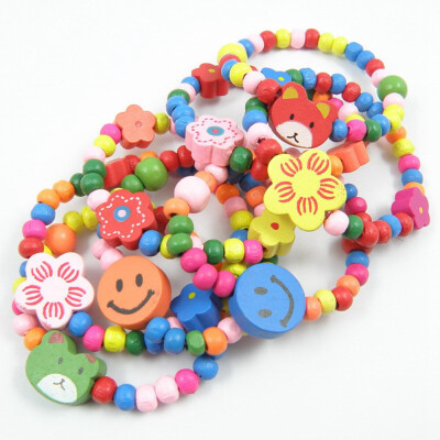 

1 Package Elastic Bracelet Kids Girl Boy Candy Color Wood Wristbands Children Toy Bracelet&Bangles party Birthday Gift Jewelry