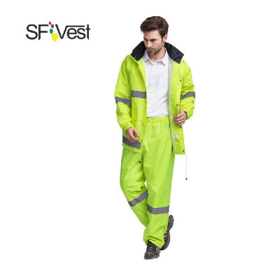 

SFVest High Visibility Reflective Rainwear Suit Luminous Safety Raincoat Suit Outdoor Hiking Riding Men&Women Waterproof Oxfor