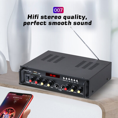 

Kinter-007 Mini Stereo Audio Power Amplifier BT Digital Audio Receiver USB SD Slot MP3 Player FM Radio Microphone Input with Remot