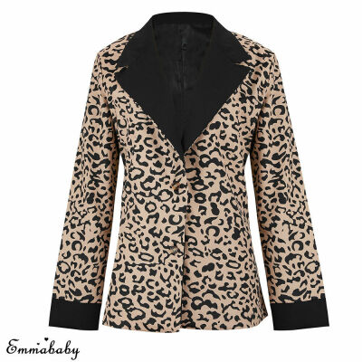 

Women Winter Lapel Suit Blazer Slim Fit OL Work Jacket Coat Leopard Jackets