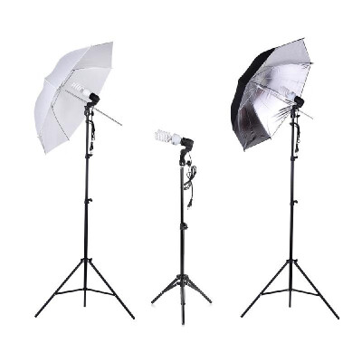 

Andoer Photo Studio Kit 2 2m Light Stand 3 45W Bulb 2 83cm Translucent White Soft Umbrella 2 83cm Black&Silver Umbrel