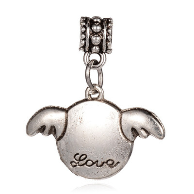 

Tibetan Style Large Hole Alloy European Dangle Beads Flat Round with Wing Antique Silver 30mm Hole 48mm