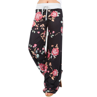 

Women Floral Prints Drawstring Wide Leg Pants Leggings BKL