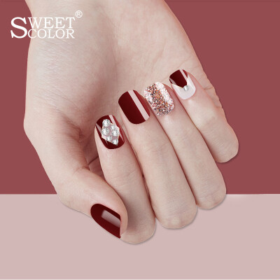 

SweetColor Fashion Nail Sticker Drunk Red Face 30 Piece Send Jelly Gel 48 Piece Short Round Fake Nail Detachable Wearable Nail Art Bridal Nail Set