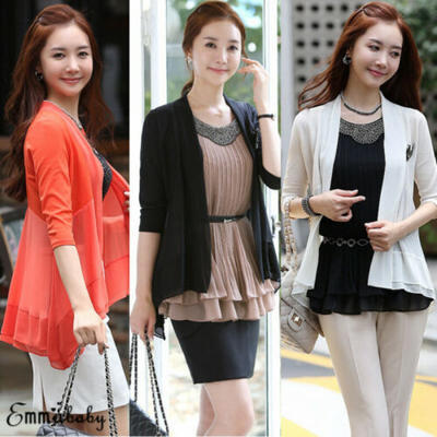 

Plus Size Womens Collar Suit Crop Blazer Coat Jacket 34 Sleeve Candy Cardigan