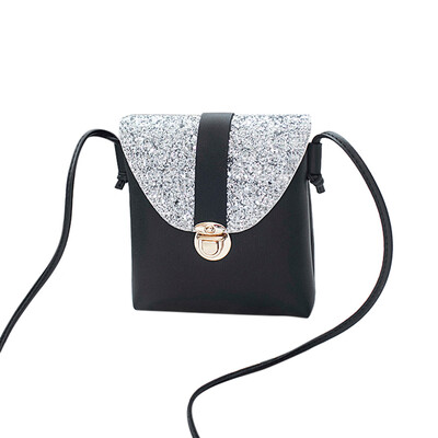 

Tailored Women Fashion Solid Color Lock Sequins Crossbody Bag Shoulder Bag Black
