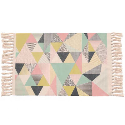 

Toponeto Bohemian Hand-woven Cotton Linen Plant Printing Dyeing Decorative Mat 60X90CM