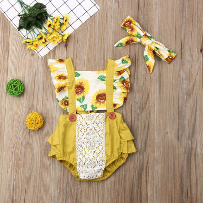 

Newborn Baby Girl Short Sleeve SunFlower Ruffle Romper Bodysuit Outfit Summer
