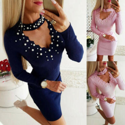 

US Women Long Sleeve Bodycon Dress Evening Party Cocktail Club Casual Mini Dress