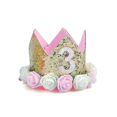 

FUNNYBUNNY Baby Rose Flower Golden Crown Birthday Headband Hair Accessories