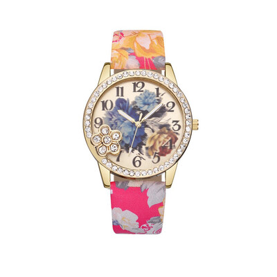 

Vintage Fresh Floral Pattern With Rhinestone Womens Watches Bayan Kol Saaty Fashion Simple And Cool Relojes Para Mujer