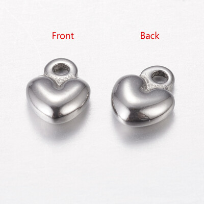 

304 Stainless Steel Heart Charms Stainless Steel Color 6x4x2mm Hole 05mm