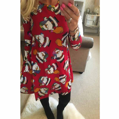

New Womens Ladies Kids Santa Reindeer Wall Snowflake Christmas Xmas Swing Dress