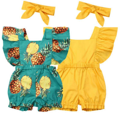 

UK Newborn Infant Baby Girl Romper Headband Jumpsuit Outfit Sunsuit Clothes 2PCS