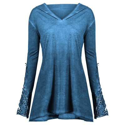 

Starmoon Womens Casual Long Sleeve Lace Crochet Panel Plus Size Hoodie Blouse Tops