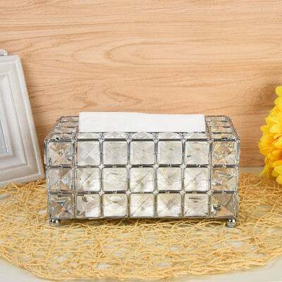 

Gobestart Handmade Square Crystal Tissue Box Tray 200pc Paper Towel Storage Silver