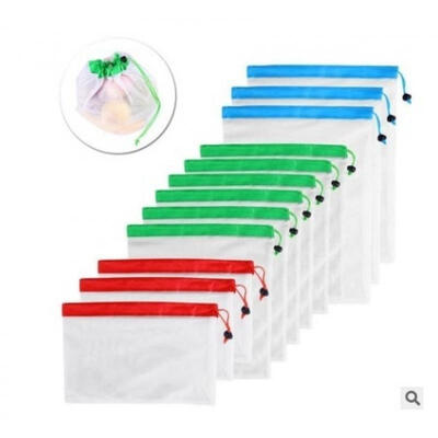 

1512pcspack Reusable Produce Bags Rope Mesh Vegetable Fruit Toy Storage Pouch