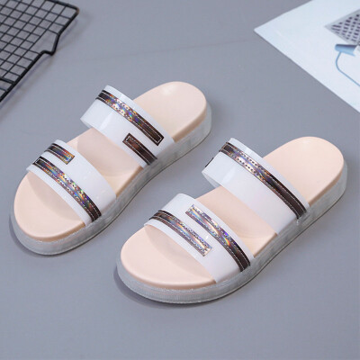 

Slipper flat flat non-slip beach word drag fashion crystal jelly womens shoes summer wear cool drag girl