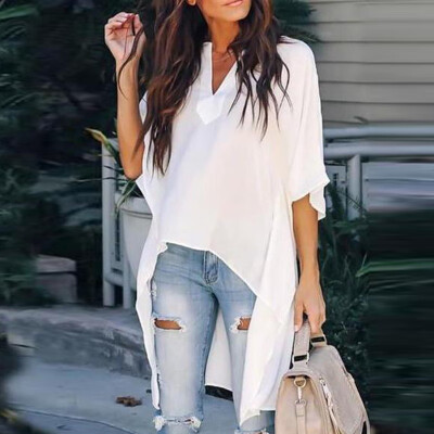 

Plus Size Women V-neck Loose Kimono Sleeves Shirt Tunic Tops Blouse Irregular