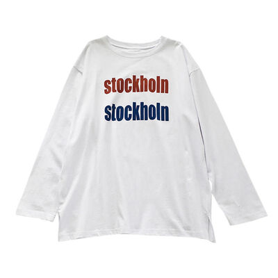 

Women T Shirt Spring Autumn Letter Print Casual Loose Long Sleeve Tshirt Tee Top Simple Cool Girl Harajuku Basic White T-Shirt