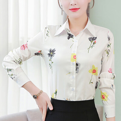 

Womens Office Business Tops Slim Floral Print Lapel Buttons Plus Size Blouse