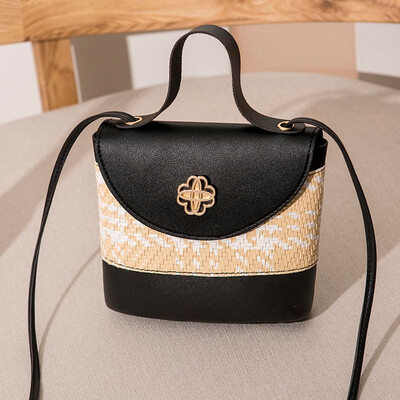 

Tailored Women Straw Patchwork Color Small Backpack Flower Bucket Small Bag Messenger Bag