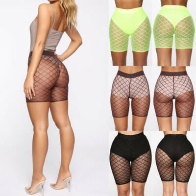 

New Women See Through Mesh Shorts Leggings Pants Cycling Bikini Cover Up US
