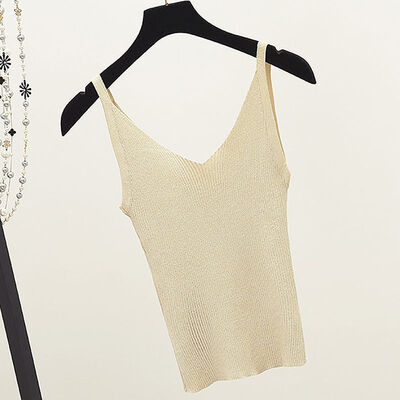 

Women V-Collar Slim Bright Knitting Vest Bottoming Stretch Sleeveless Sling Bottoming Camisole