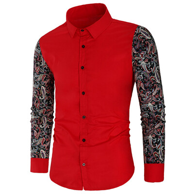 

Toponeto Fashion Mens Needle show Autumn Long Sleeve Casual Fit Buttons Round Top Blouse