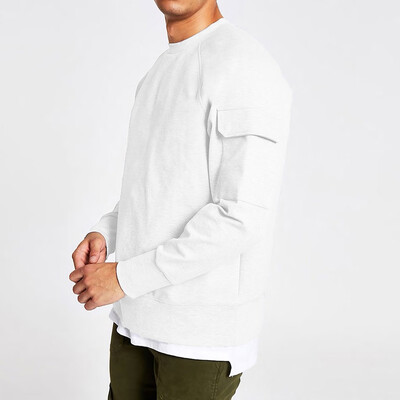 

Toponeto Mens Long-sleeved Round Neck Utility Sleeve Oversized Sweatshirt Tops Blouse