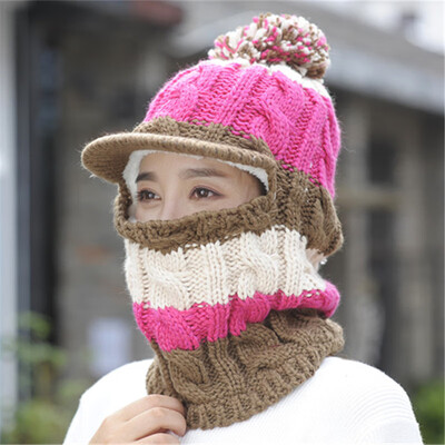 

Knitted Hat Cycling Hat Womens Winter Korean Youth Duck Tongue Hat with Velvet Thickened Wool Ball Face Covering Cap