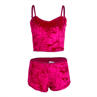 

Womens Underwear Sexy Lingerie Pajamas Velvet Crop Tops Bralette&Panty Sets