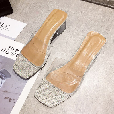 

Sandals women transparent belt 2019 new Korean version of small fresh high-heeled fairy sexy thick-heeled sandals women summer wea