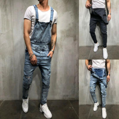 

Mens Ripped Skinny Biker Jeans Destroyed Frayed Slim Fit Denim Pants Trousers