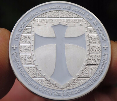 

40mm white Silver plated Cross Templar Souvenir Coin medal